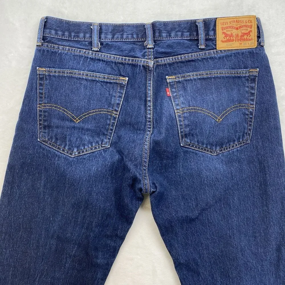 Levis 505 Jeans Mens 38x29‎ Regular Fit Straight Leg dark blue denim